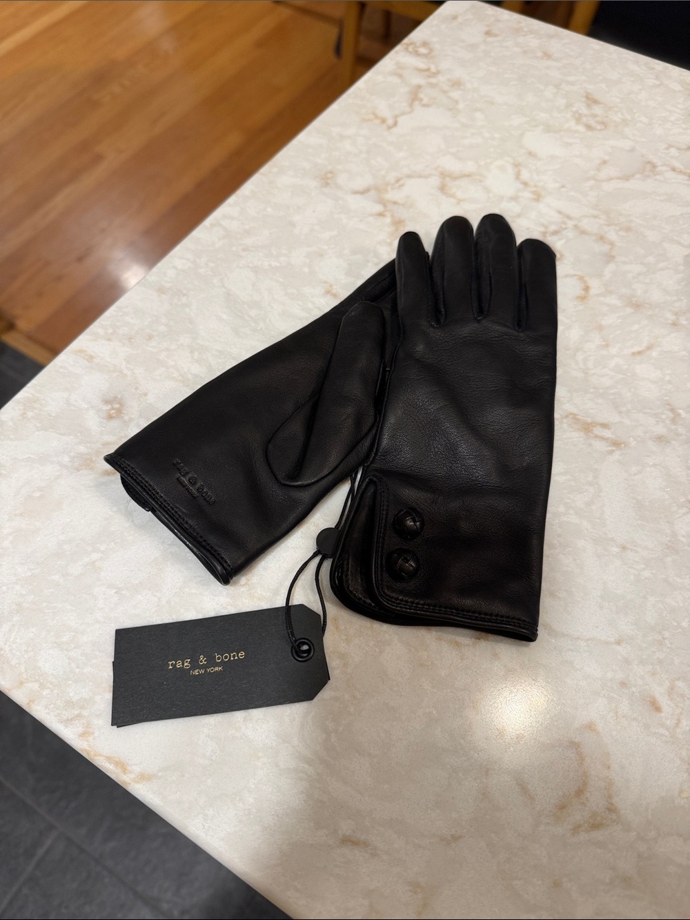 rag & bone Black Leather Button-Accent Women's Gloves